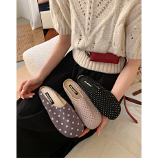 批发2026春新款韩式复古波点玛丽珍鞋女平跟浅口半拖鞋软底百搭奶奶鞋