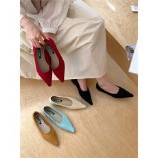 批发柔软好穿舒适针织王妃鞋尖头浅口平底单鞋透气豆豆鞋软底懒人鞋