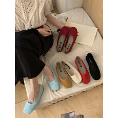 批发方头渔夫针织单鞋女2026新款<b class='q'>夏</b>季透气一脚蹬平底软底豆豆鞋奶奶鞋