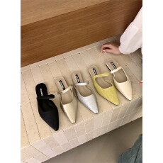 批发包头半拖鞋女<b class='q'>夏</b>季外穿新款法式气质仙女平底通勤尖头单鞋晚风女鞋