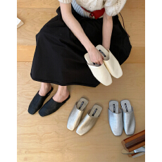 批发小众百搭懒人包头半拖鞋女鞋子外穿2026新款春<b class='q'>夏</b>季平底半托鞋单鞋