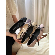 批发韩版甜美浅口方头平底单鞋女2026春<b class='q'>夏</b>新款蝴蝶结波点拼色芭蕾舞鞋