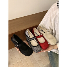 批发2026春<b class='q'>秋</b>新款温柔风一字带玛丽珍鞋女平底浅口单鞋百搭通勤方扣鞋