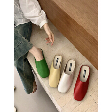 批发韩国时尚包头半拖鞋女外穿平底2026春夏软皮防滑方头一脚蹬懒人鞋