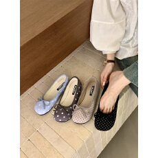 批发温柔晚晚风波点蝴蝶结单鞋2026新款浅口软底奶奶鞋仙女芭蕾鞋瓢鞋