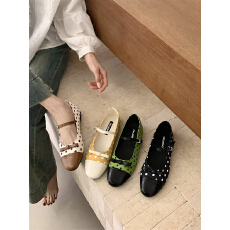 批发2026春法式蝴蝶结一字带玛丽珍鞋小香风浅口芭蕾舞鞋圆头平底单鞋