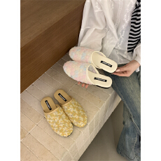 批发2026新款法式包头拖鞋女气质显瘦时尚蕾丝<b class='q'>性感</b>半拖鞋中式网纱凉拖