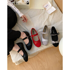 批发韩版复古小众拼接圆头玛丽珍女鞋早<b class='q'>秋</b>新款一字扣带平底小香风单鞋