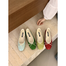 批发韩版<b class='q'>复古</b>拼色蝴蝶结平底单鞋女2026早春新款晚晚风软底芭蕾鞋瓢鞋