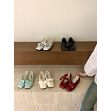 批发法式<b class='q'>复古</b>方头设计感小众平底蝴蝶结玛丽珍鞋子绝美芭蕾舞鞋单鞋女