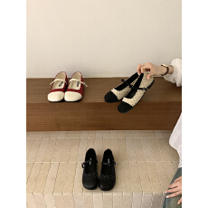 批发法式小香风<b class='q'>复古</b>拼色玛丽珍鞋2026新款小众波点芭蕾舞鞋软底奶奶鞋