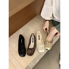 批发法式气质小香风网纱单鞋女平跟蝴蝶结通勤春夏<b class='q'>舒适</b>配裙子晚晚瓢鞋