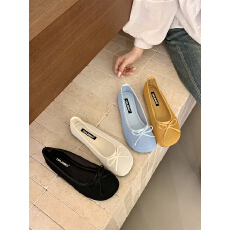 法式风蝴蝶结平底单鞋女2026新款夏圆头一脚蹬芭蕾舞鞋浅口奶奶鞋
