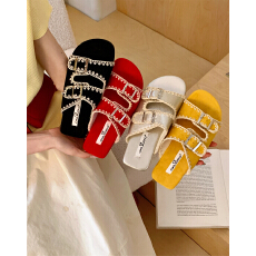 批发<b class='q'>韩版</b>休闲一字刺绣带勃肯拖鞋女夏外2026新款沙滩一脚蹬小众