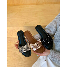 批发2026年法式波点蝴蝶结一字拖女夏外穿夏季新款平底度假风凉拖鞋女