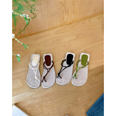 批发法式复古套趾细带平底拖鞋女外穿2026新款仙女风度假一字拖人字拖