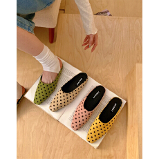 复古风方头波点包头拖鞋女外穿2026年春夏季新款一脚蹬懒人穆勒鞋