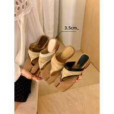 批发复古休闲小众夹趾拖编织夹脚人字拖女夏外穿时尚沙滩鞋坡跟凉拖鞋