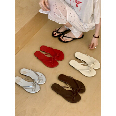 批发复古小众蝴蝶结套趾平底拖鞋外穿2026新款度假风沙滩罗马露趾凉拖