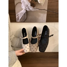 韩式复古波点方头玛丽珍鞋浅口单鞋芭蕾舞鞋早秋法式女鞋