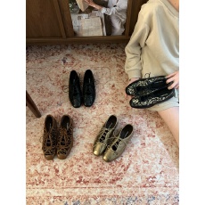 批发巨舒适软皮软底系带豹纹休闲德训鞋女新款舒适百搭平底单鞋