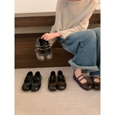 批发法式复古拼接玛丽珍鞋女2026年秋冬新款平底双扣带芭蕾舞单鞋