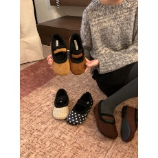 平底加绒勃肯鞋单鞋女秋冬季外穿复古一字带玛丽珍乐福毛毛鞋棉鞋