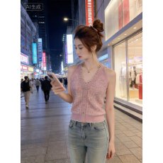 批发早<b class='q'>秋</b>挂脖小香风外搭背心女薄款高质量无袖针织上衣