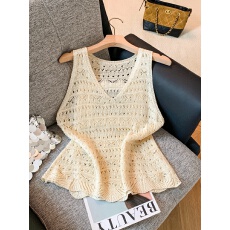 批发实拍复古镂空钩花背心吊带体恤衫女夏季新款时尚<b class='q'>宽松</b>小众背心上衣