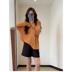橘色冰丝面膜长袖防晒t恤罩衫女夏季吊带外搭宽松薄款空调衫上衣