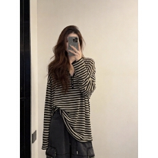 批发条纹半开领面膜长袖防晒t恤罩衫<b class='q'>女</b>夏季配吊带外搭轻薄空调衫上衣