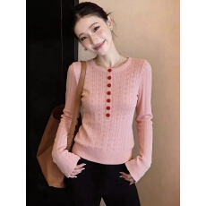 批发韩系甜美粉色V领长袖针织衫女早<b class='q'>春</b>2026修身内搭打底衫巨好看上衣