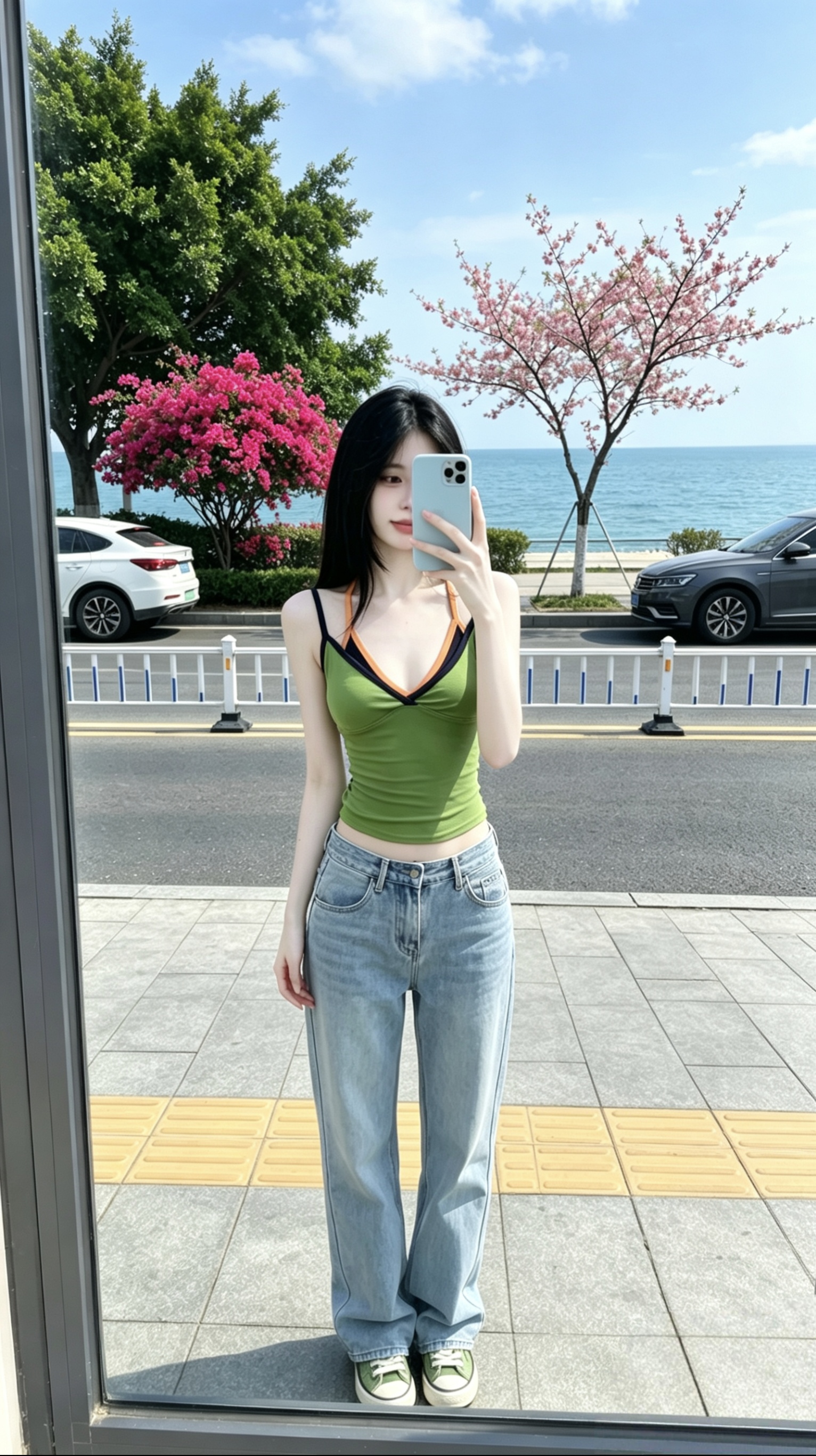 아메리칸 핫걸 배색 더블 어깨끈 패치워크 캐미솔 여름 외출용 벨트 가슴 패드 디자인 센스 민소매 맨위