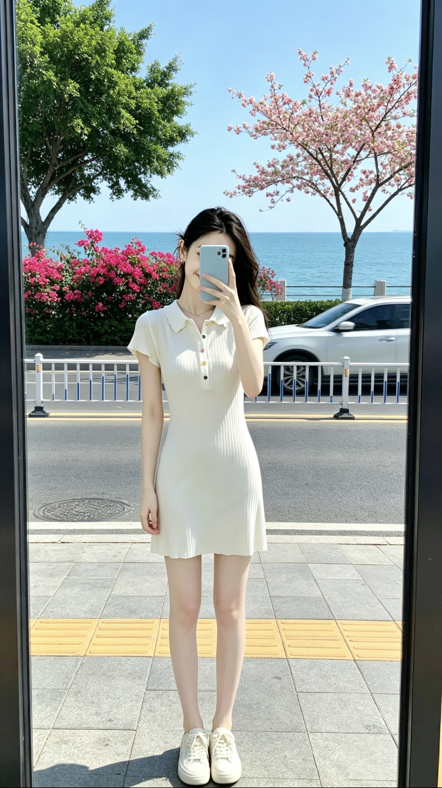 새로운 POLO 칼라 작은 날다 소매 쇼트 스타일 첫사랑 순수한 우유 달콤한 고급 절묘한 Chic 아름다운 여성 드레스 여름 드레스