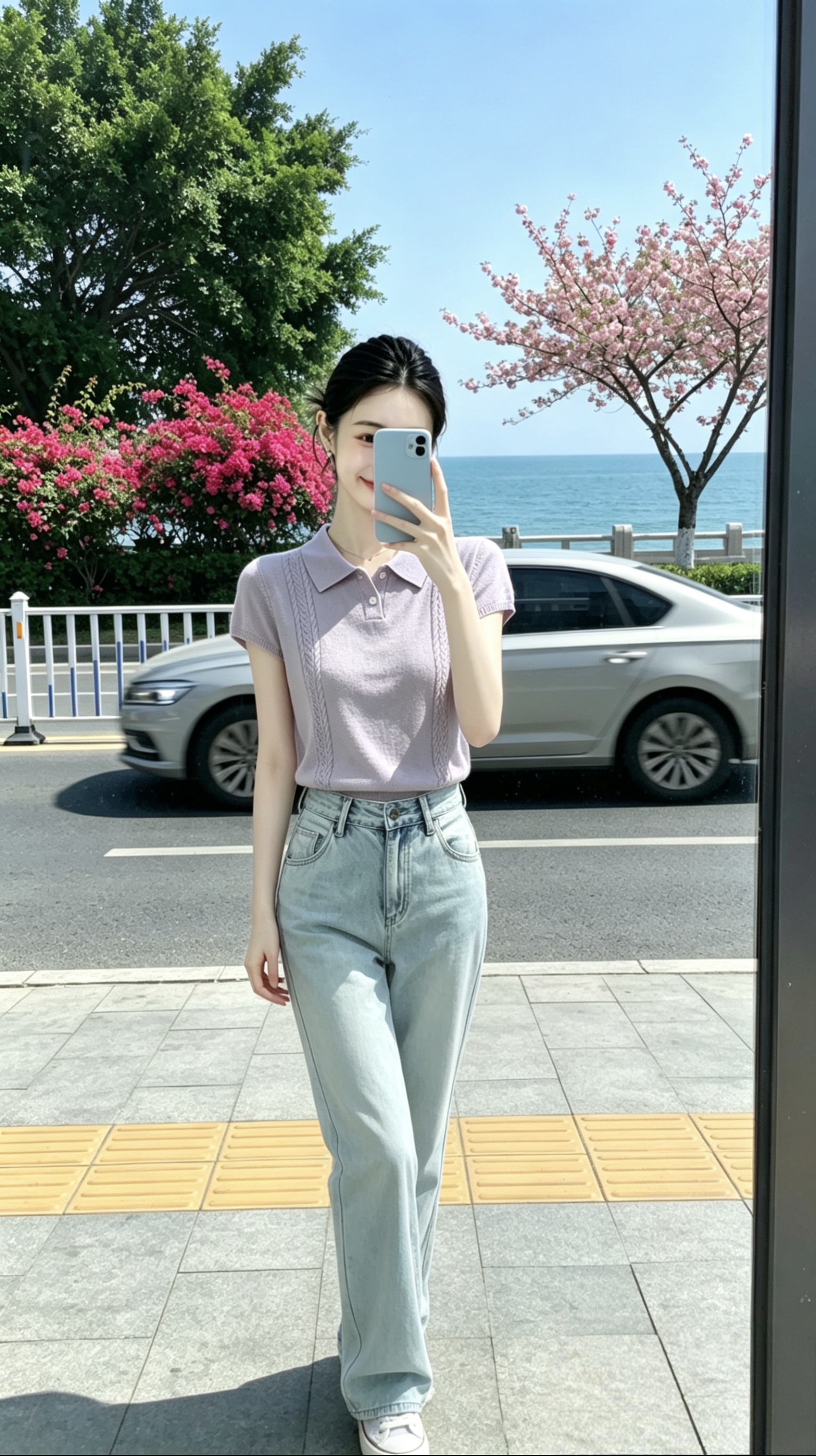 2026 연한 자주색 POLO 칼라 Feifei 소매 니트 얼음 실크 반팔 티셔츠 여성 여름 한 스타일 아름다운 작은 맨위