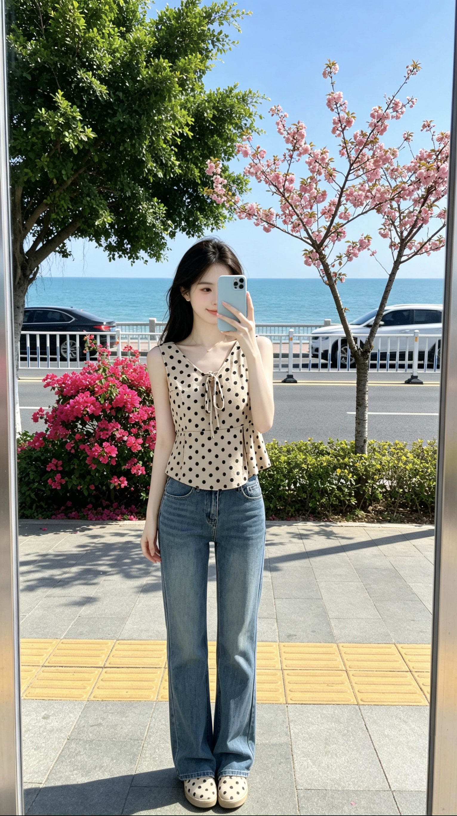 여름 작은 셔츠 도트 무늬 조끼 민소매 센 부서 품격 성숙한 로얄 자매 프랑스식 고유 한 작은 맨위 여성 셔츠 여름 섹션