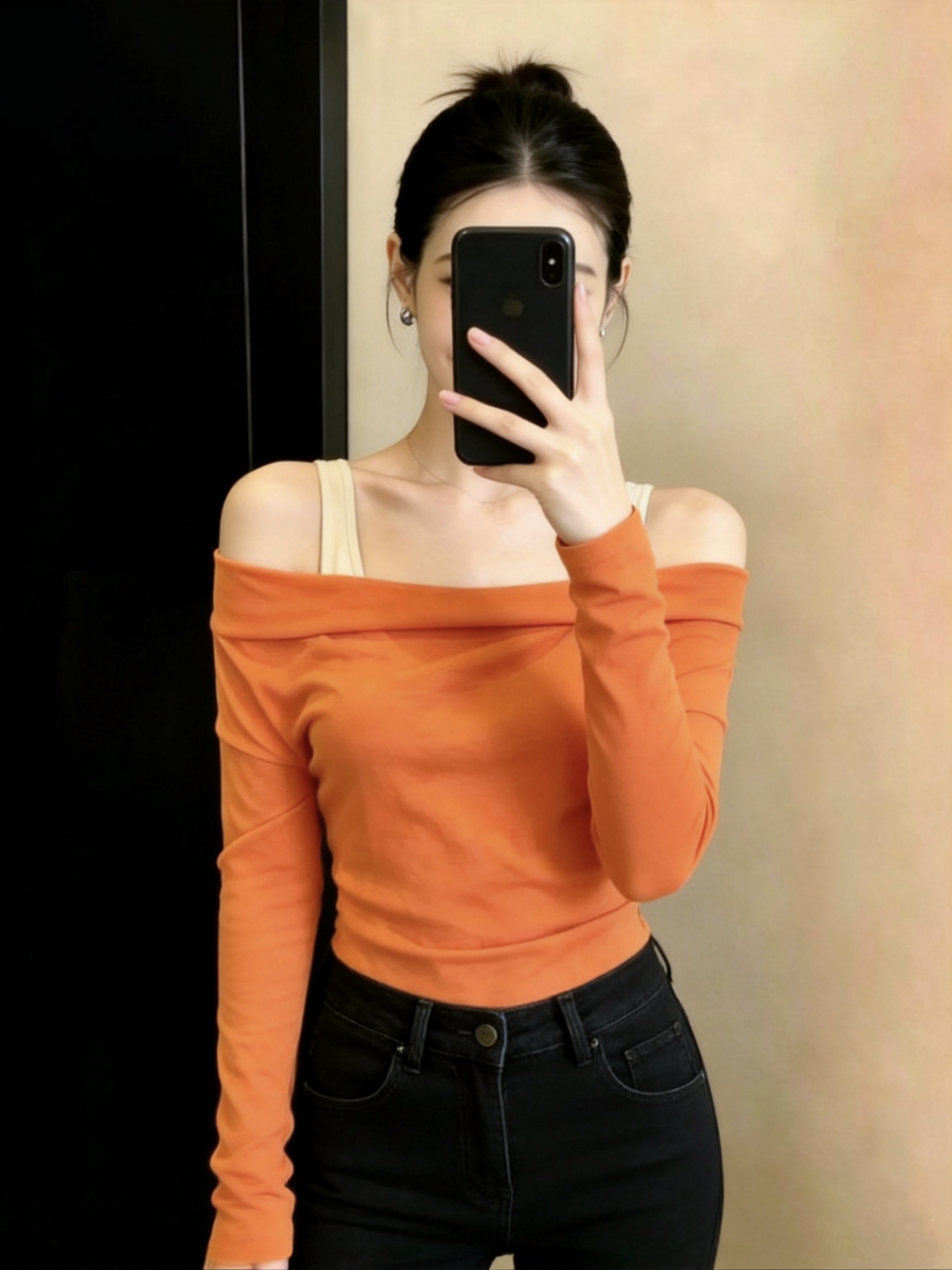 프랑스식 Chic 주황색 오프숄더 자외선 차단 블라우스 여성 여름 한 부서 느슨함 센스 착용 가져 가라. 얇은 스타일 에어컨 셔츠 맨위