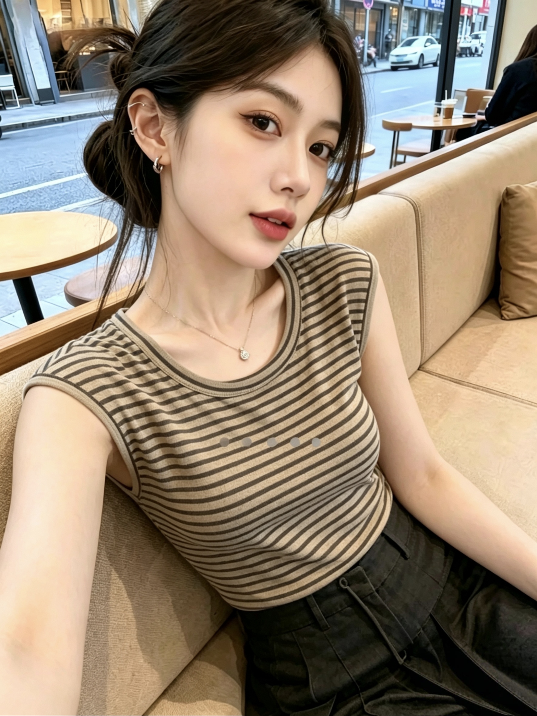프랑스식 디자인 센스 작은 대중 몸매 가꾸기 스트라이프 민소매 티셔츠 여성 2026 여름 새로운 쇼트 스타일 슬림해 보이는 Chic 맨위