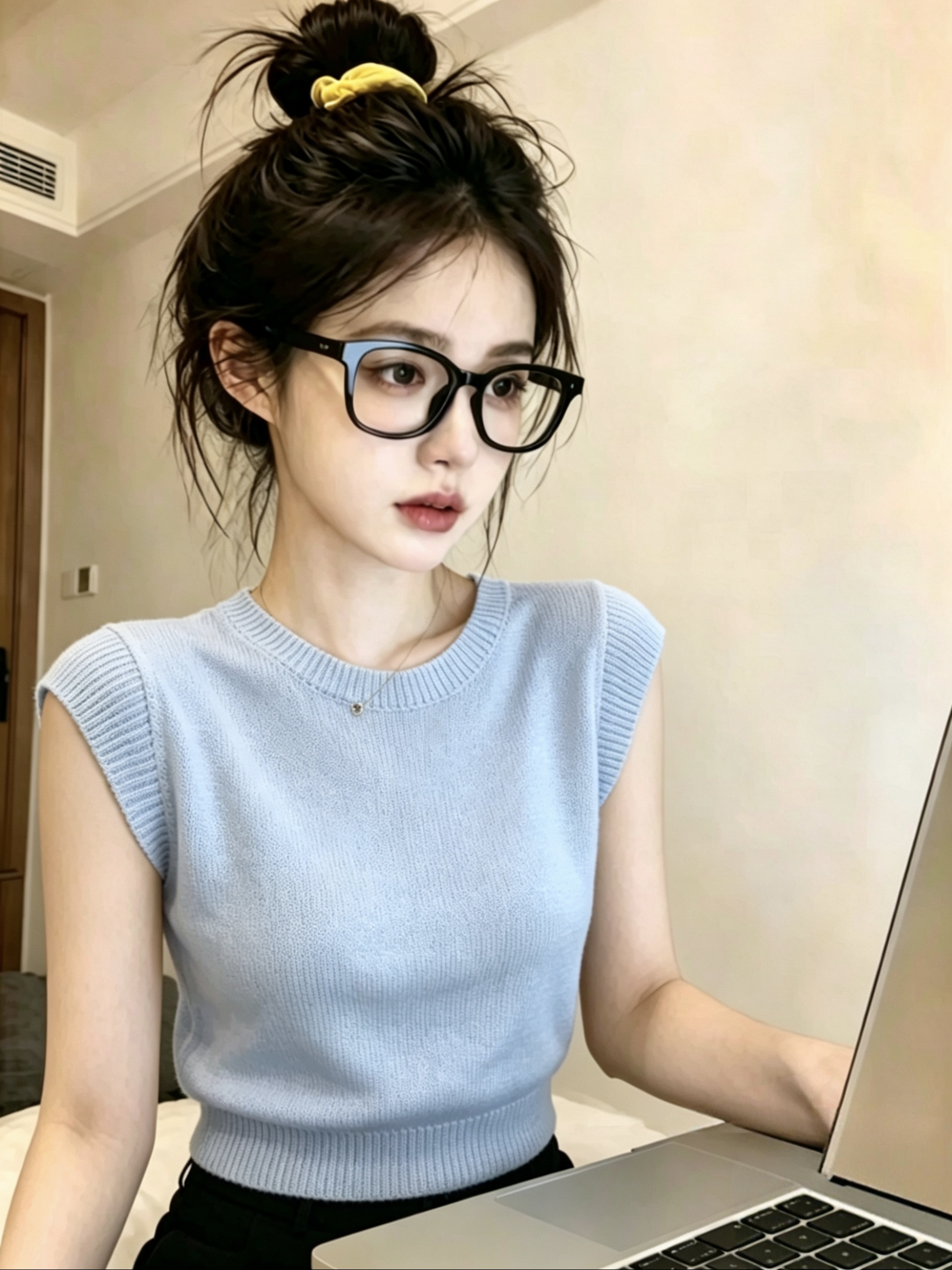 muyang 일상 작은 절묘한 특별 반소매 라운드 넥 단색 얼음 실크 니트 스웨터 여성 다용도 맨위 여성