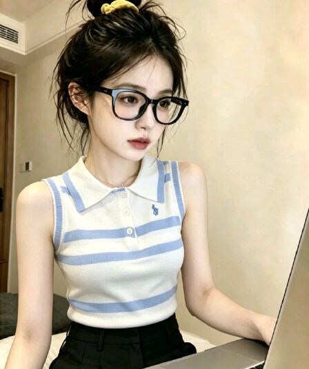 파란색 스트라이프 자수 학원 스타일 니트 조끼 여성 여름 2026 새로운 패션 몸매 가꾸기 슬림해 보이는 민소매 맨위