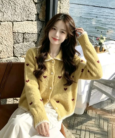 2026 하트 니트 오픈 가디건 이른 가을 새로운 맨위 여성 한 부서 착용 가져 가라. 느긋한 패션 외국 가스 스웨터 코트