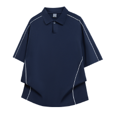 280克100%棉潮牌双纱潮牌重磅落肩翻领拉条短袖T恤