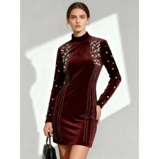 批发法式轻奢重工丝绒钉珠长袖<b class='q'>连衣裙</b>女气质修身生日派对包臀礼服