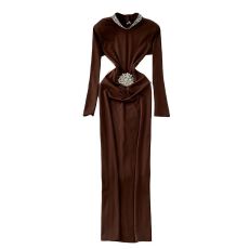 批发<b class='q'>欧美</b>ins高级感重工镶钻圆领<b class='q'>连衣裙</b>女秋季名媛收腰优雅包臀礼服裙