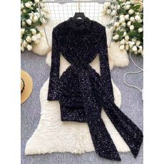 批发轻奢亮片<b class='q'>连衣裙</b>女秋冬时尚<b class='q'>名媛</b>高级感气质收腰显瘦长袖小礼服