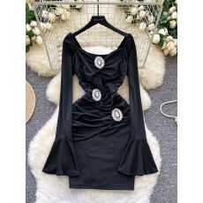 批发高端优雅女士<b class='q'>礼服</b><b class='q'>晚宴</b>派对时尚重工镶钻褶皱收腰修身包臀连衣裙子