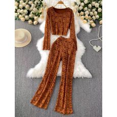 批发法式名媛高级感圆领长袖蕾丝上衣女高腰包臀半身裙气质穿搭两件套