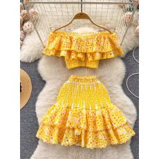 批发<b class='q'>名媛</b>度假风<b class='q'>套装</b>女重工刺绣镂空荷叶边一字肩上衣短款半身裙两件套