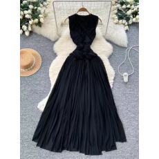 批发欧美时尚名媛气质圆领无袖扭结收腰垂感<b class='q'>连衣裙</b>女显瘦气质背心长裙