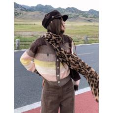 批发彩色<b class='q'>条纹</b>长袖针织开衫女士韩系氛围感早秋季穿搭薄款毛衣外套上衣